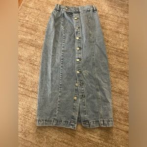 Button down denim midi skirt